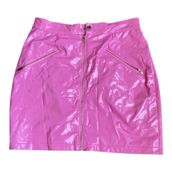 AKIRA Dresses & Skirts - AKIRA Hot Pink Vinyl Zip-Front Mini Skirt